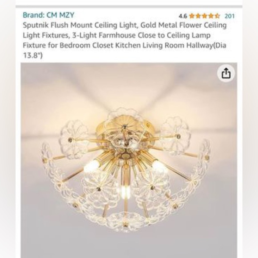 Gold flower light fixture